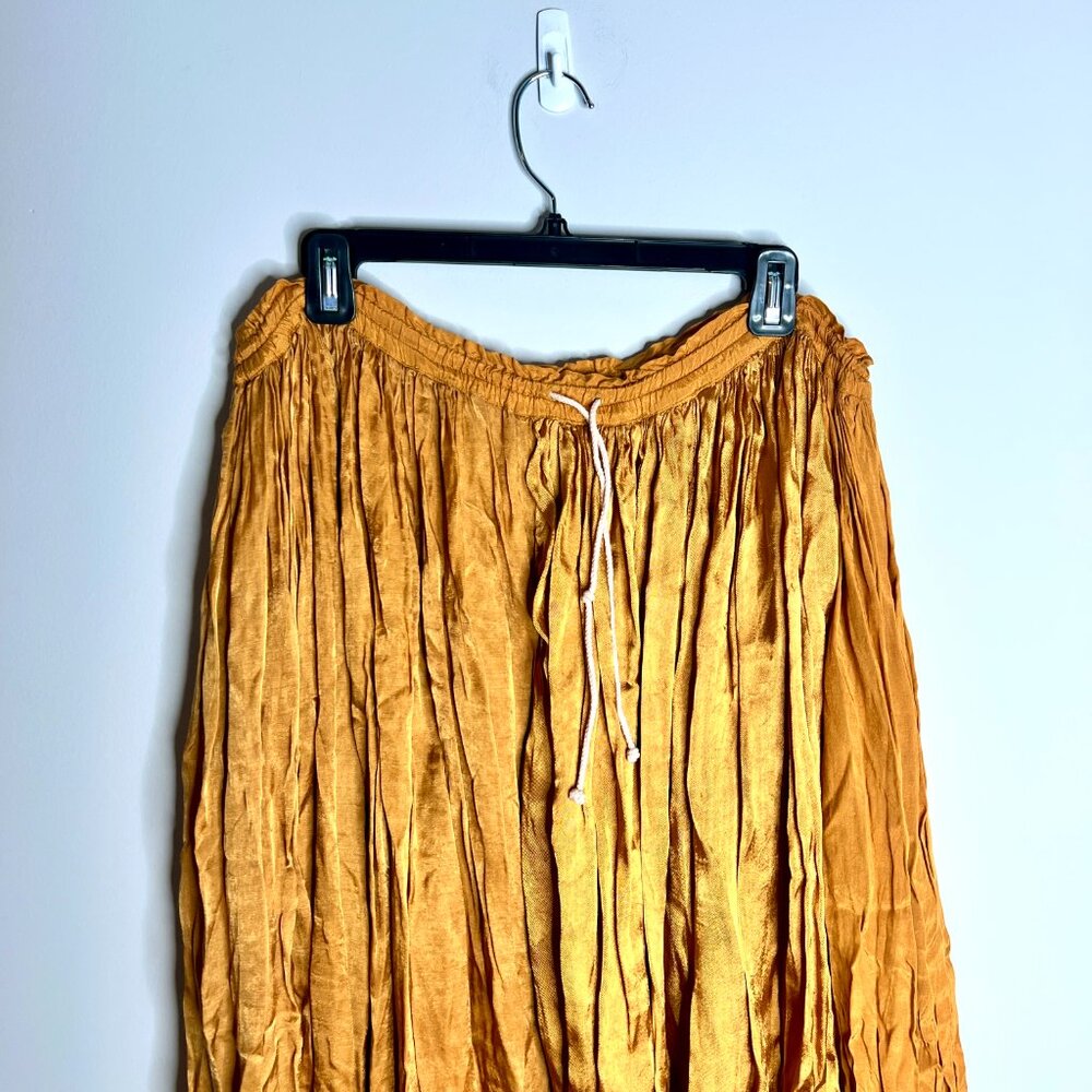 Free People FP One Golden Mustard Yellow Crinkle Maxi Skirt Bohemian Ethereal S - Picture 2 of 5